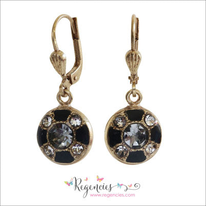 La Vie Parisienne by Catherine Popesco Enamel Swarovski Round Black Earrings