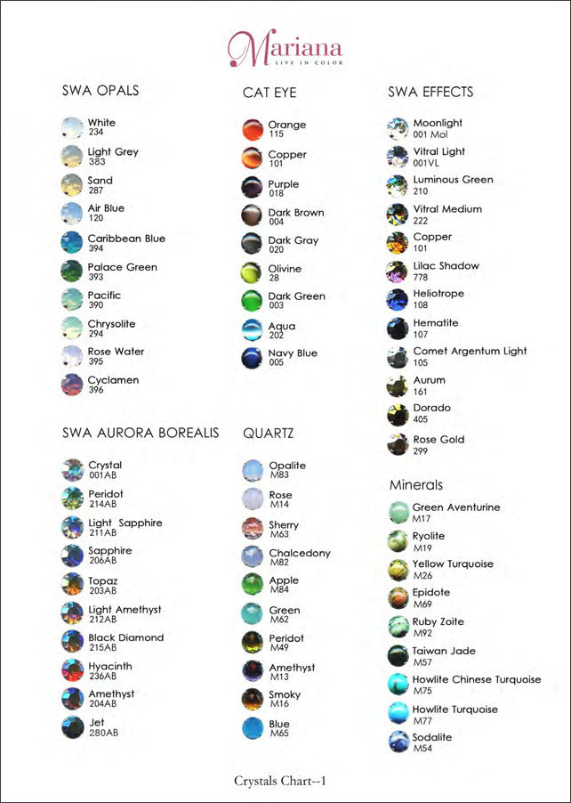 Mariana Jewelry Swarovski Gemstone Color Chart