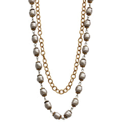 Catherine Popesco 14k Gold Plated Beaded Pearl Double Chain Necklace, 20" 956G