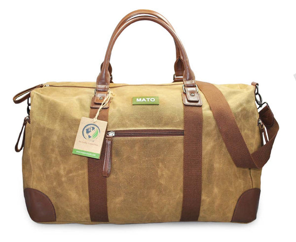 Duffel Bag Travel Weekender Handbag Waxed Canvas Vegan Leather Trim Br - matonaturals