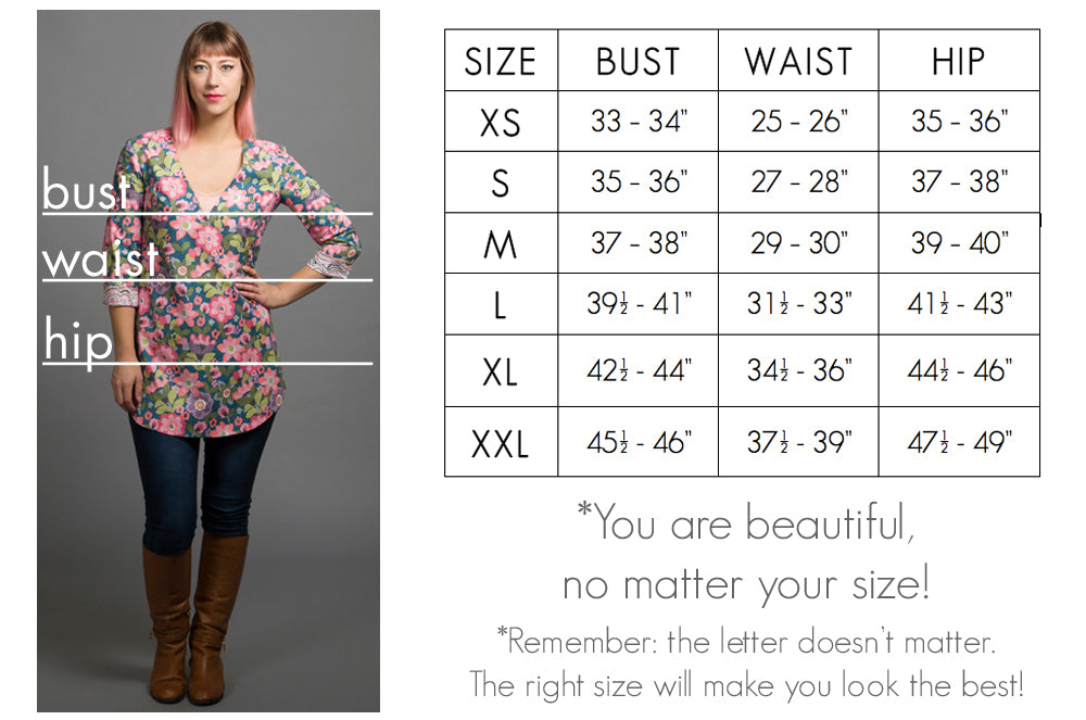 size chart for mallory fashion collection