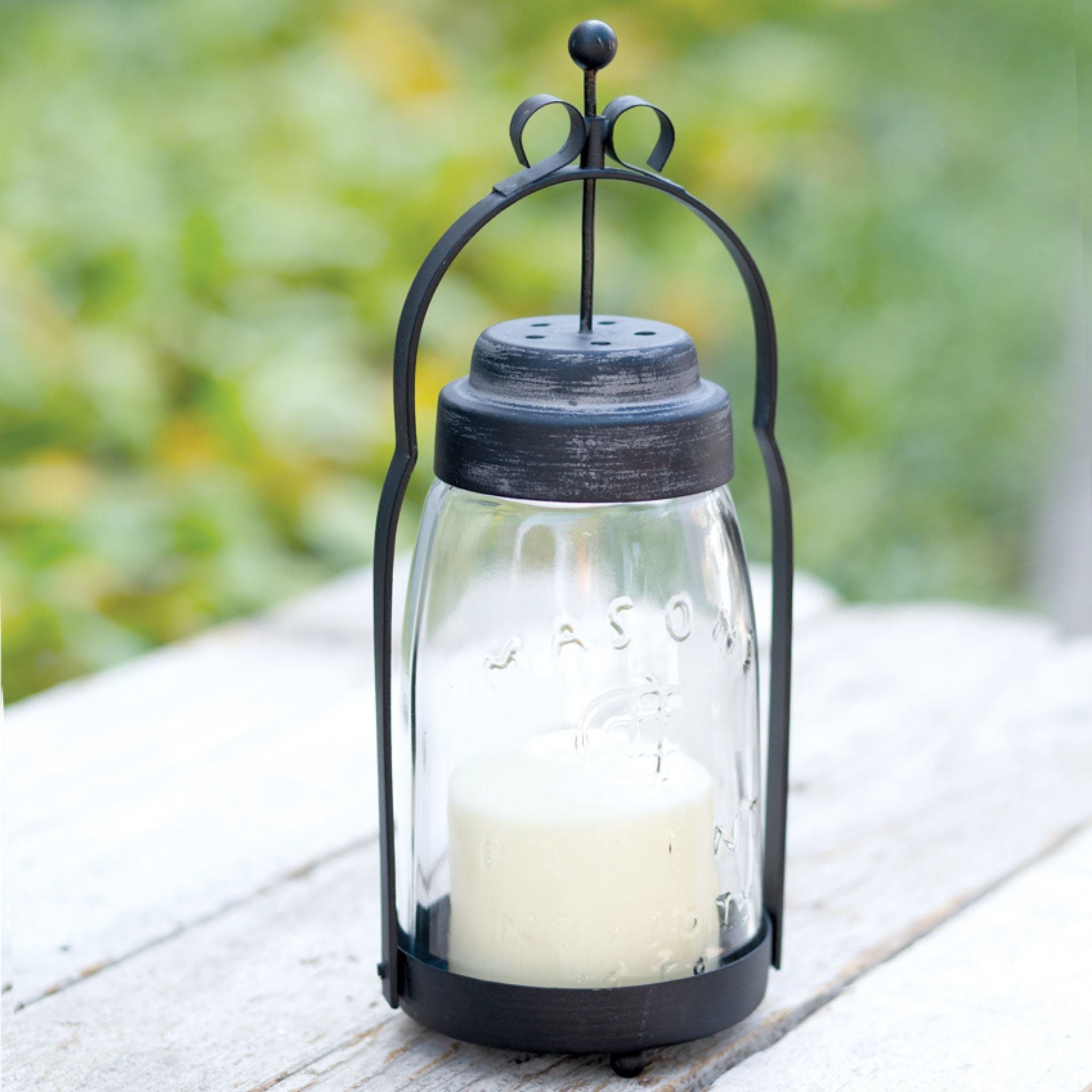 Primitive Colonial Country Farmhouse Glass Quart MASON JAR Butlers Tin Lantern 