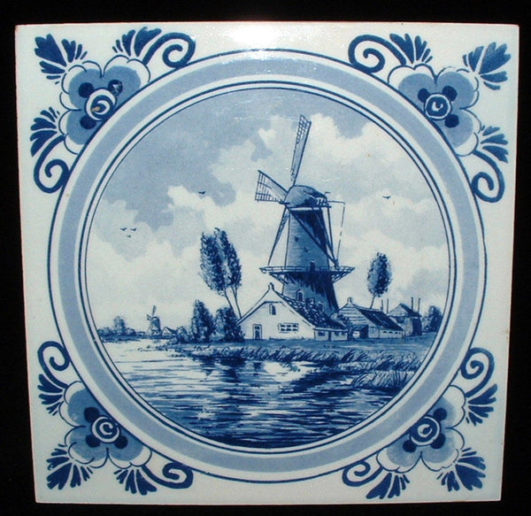 Delft Tile Delfts Windmill Canal Holland Vintage Dutch