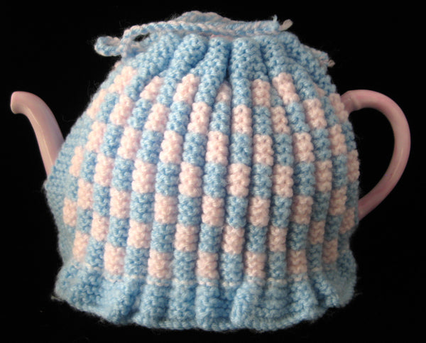 Funky fluffy tea cosy hand knitted in Wales CORAL PINK see description for sizes 