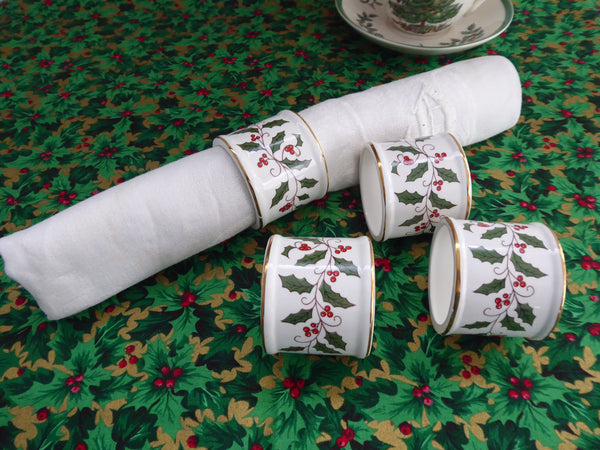 Set of 4 Blue and White Hanukkah Christmas and Holiday Napkin Rings with White glitter flowers and silver bells for Holiday Table Decor & Parties 