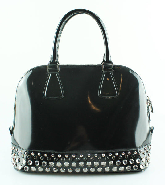 Prada Black Patent Rhinestone Embellished Tote
