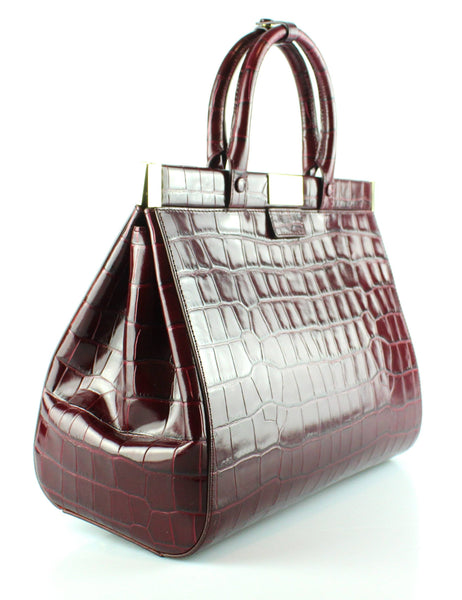Aspinal Of London Large Florence Deep Shine Bordeaux Croc Embossed Calf RRP €950