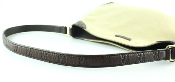 Gucci Beige Canvas Shoulder Bag Leather Trim