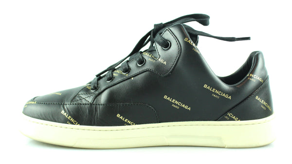 Balenciaga Logo Low Top Black Leather Sneakers EUR 38 UK 5