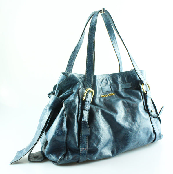Miu Miu Peggy Tote Petrol Blue