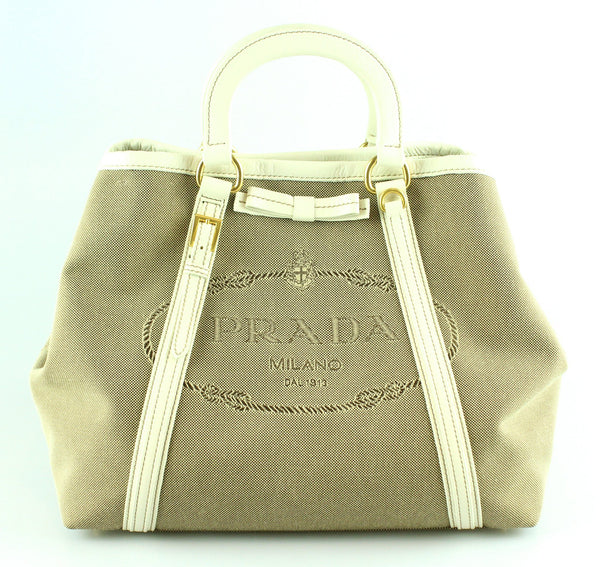 Prada Logo Canvas Mini Tote With Shoulder Strap
