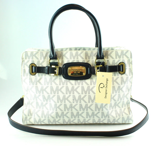 Michael Kors White Monogram Hamilton With Navy Leather Trim