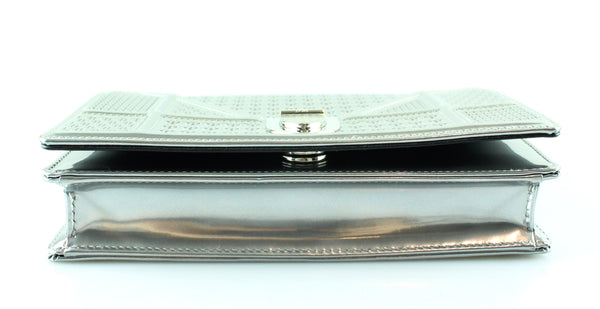 Christian Dior Metallic Silver Perforated Leather Diorama Wallet on Chain Bag