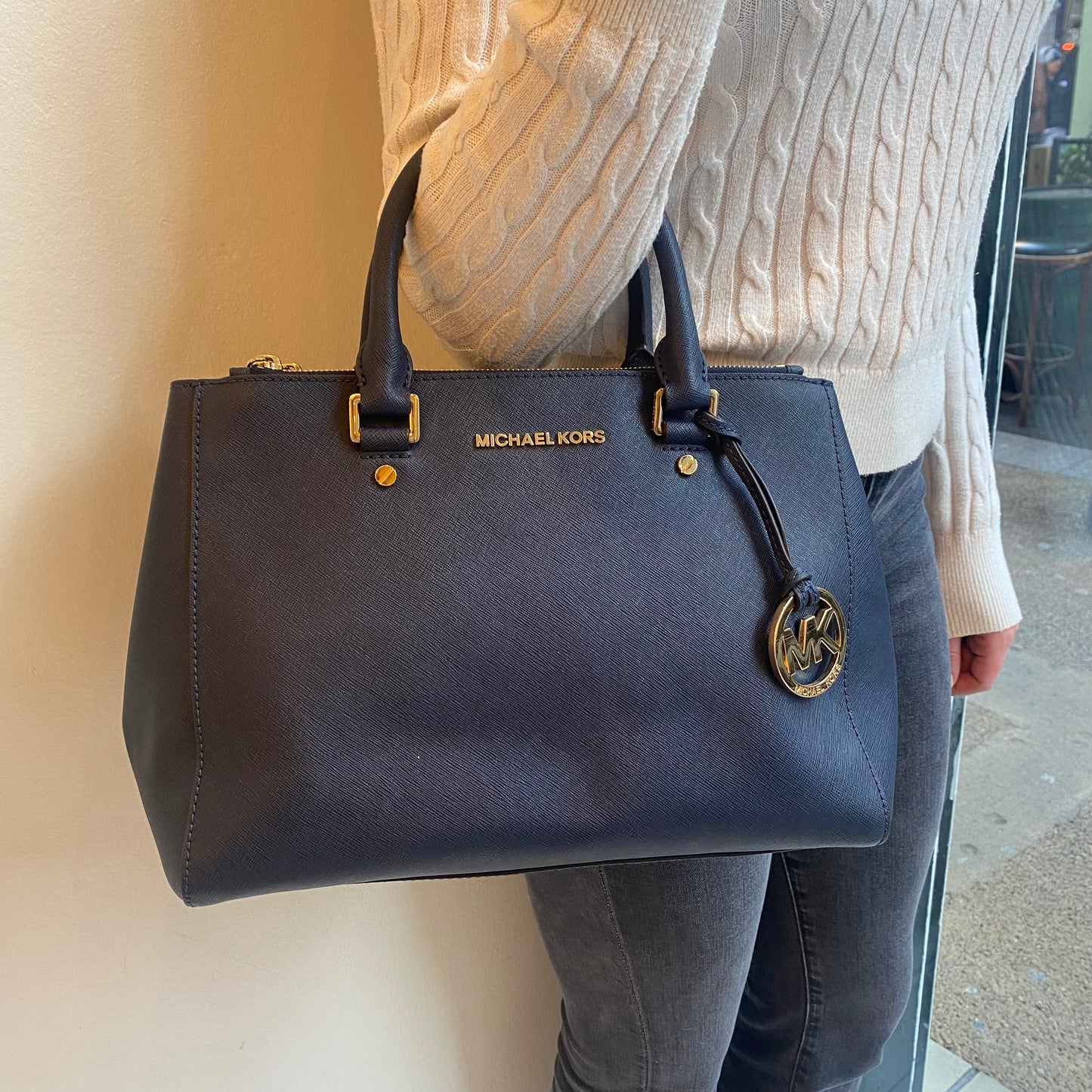 Michael Kors Navy Sutton Twin Zip Tote With Strap