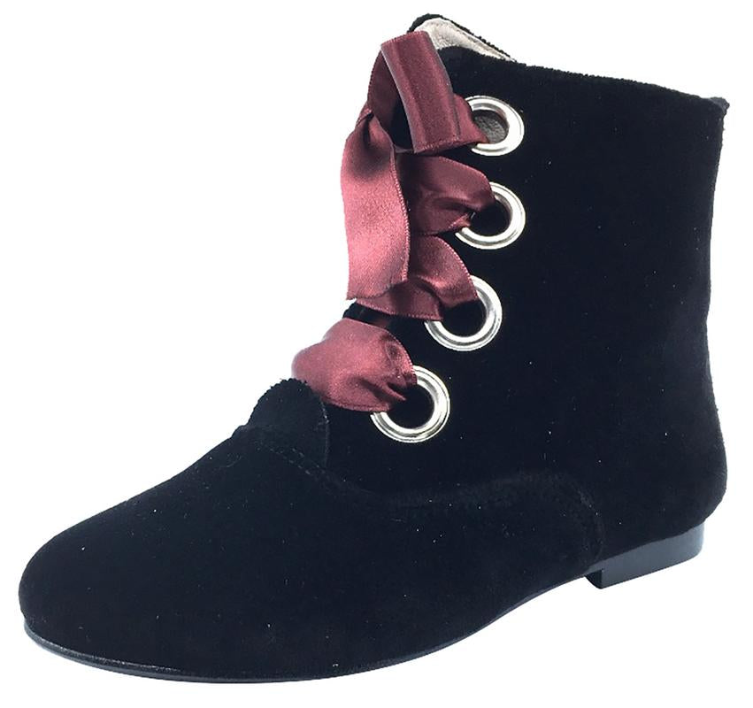 Hoo Shoes Girl's Ribbon Lace-Up Booties 