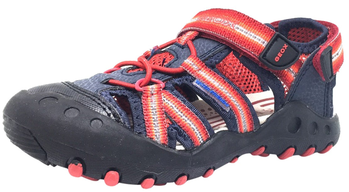 cache Cirugía teléfono Geox Boy's Kyle Navy Blue & Red Single Hook and Loop Strap Bumper Toe –  Just Shoes for Kids