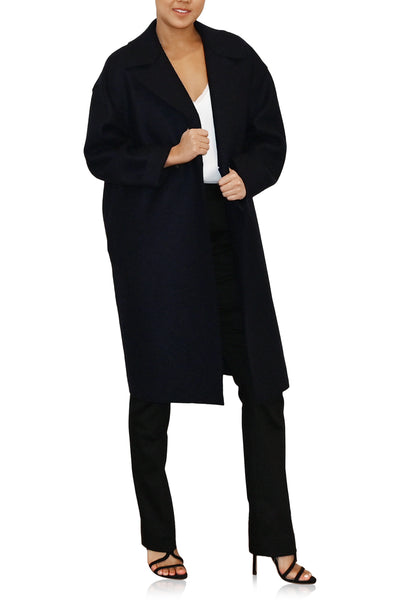 Womens Dropped Shoulder D.B Coat Pressed Wool- Navy