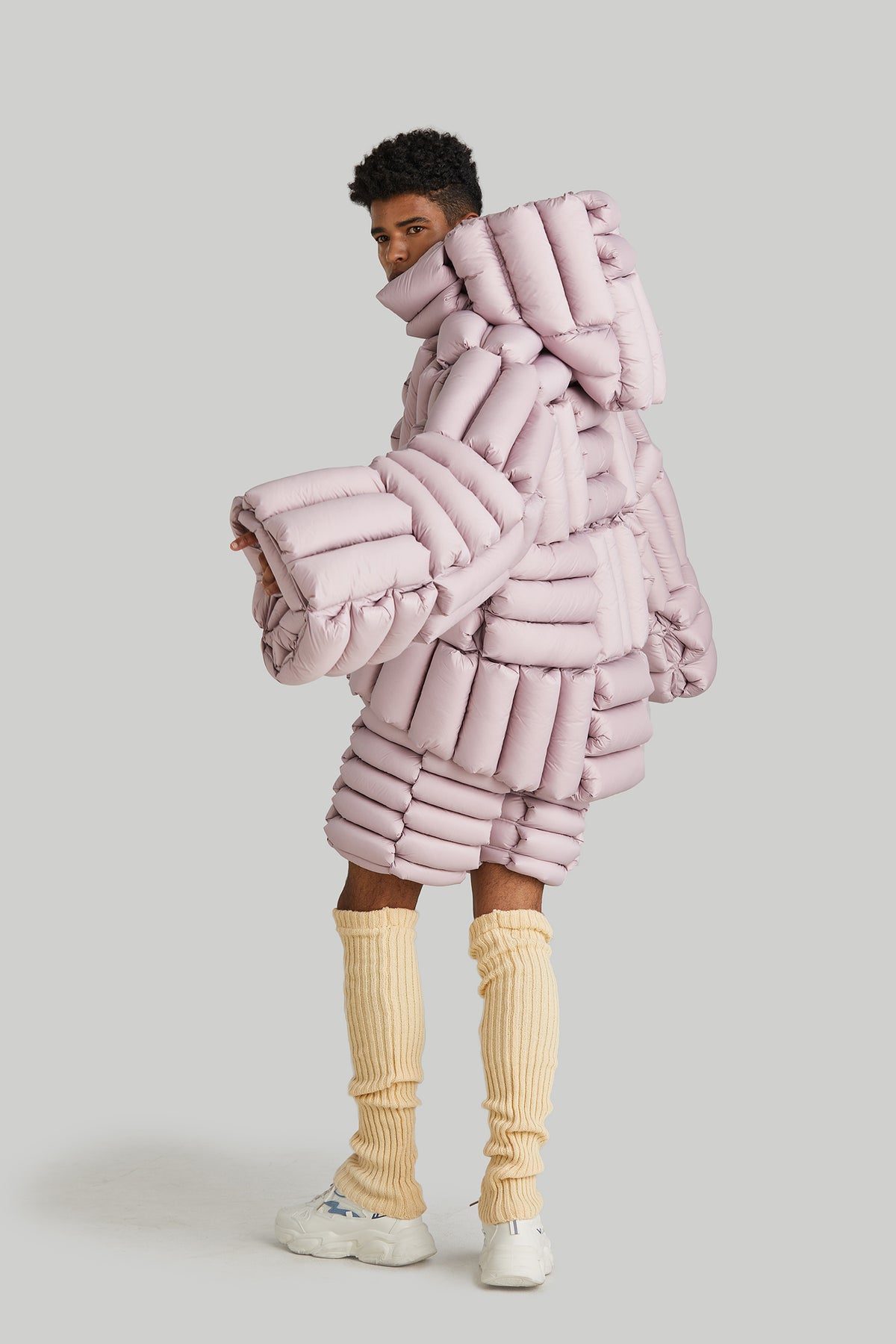 HORIZONTAL CHECKERBOARD OVERSIZED GOOSE DOWN COAT