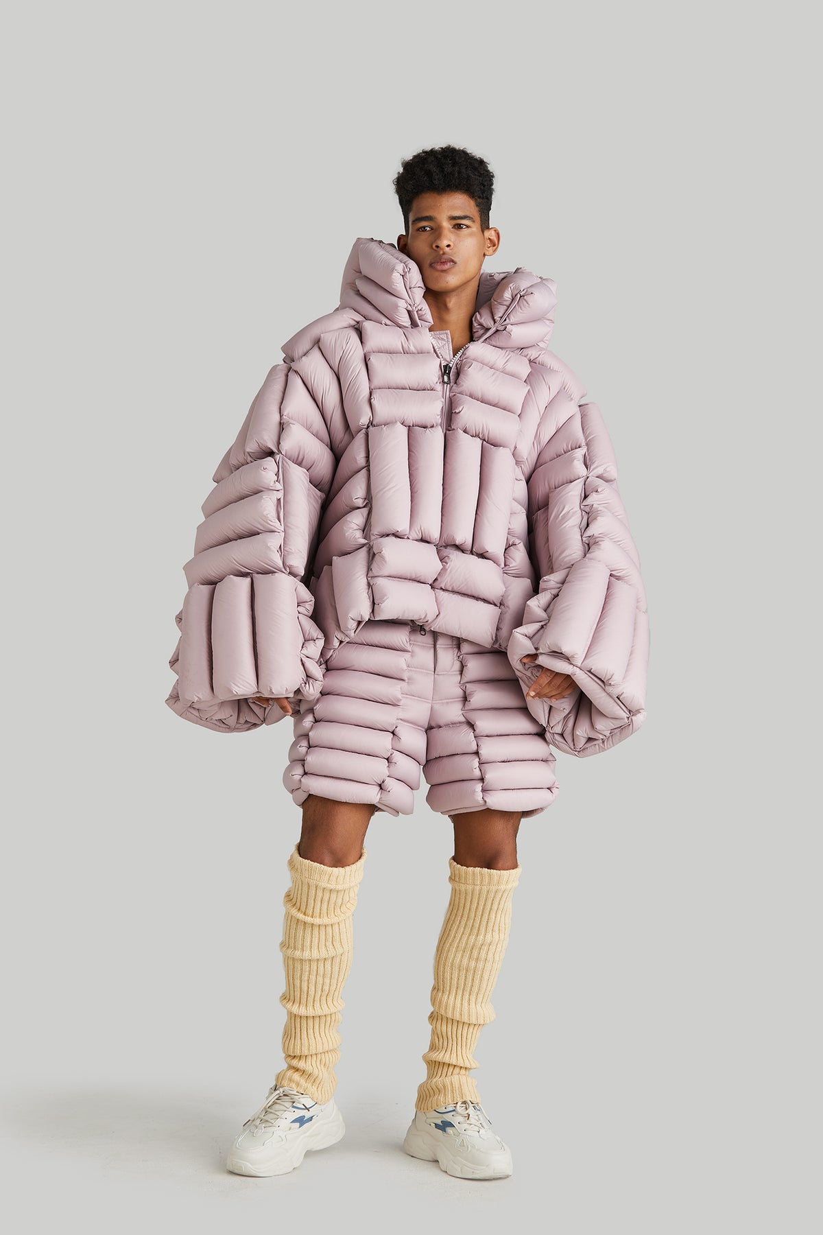 HORIZONTAL CHECKERBOARD OVERSIZED GOOSE DOWN COAT