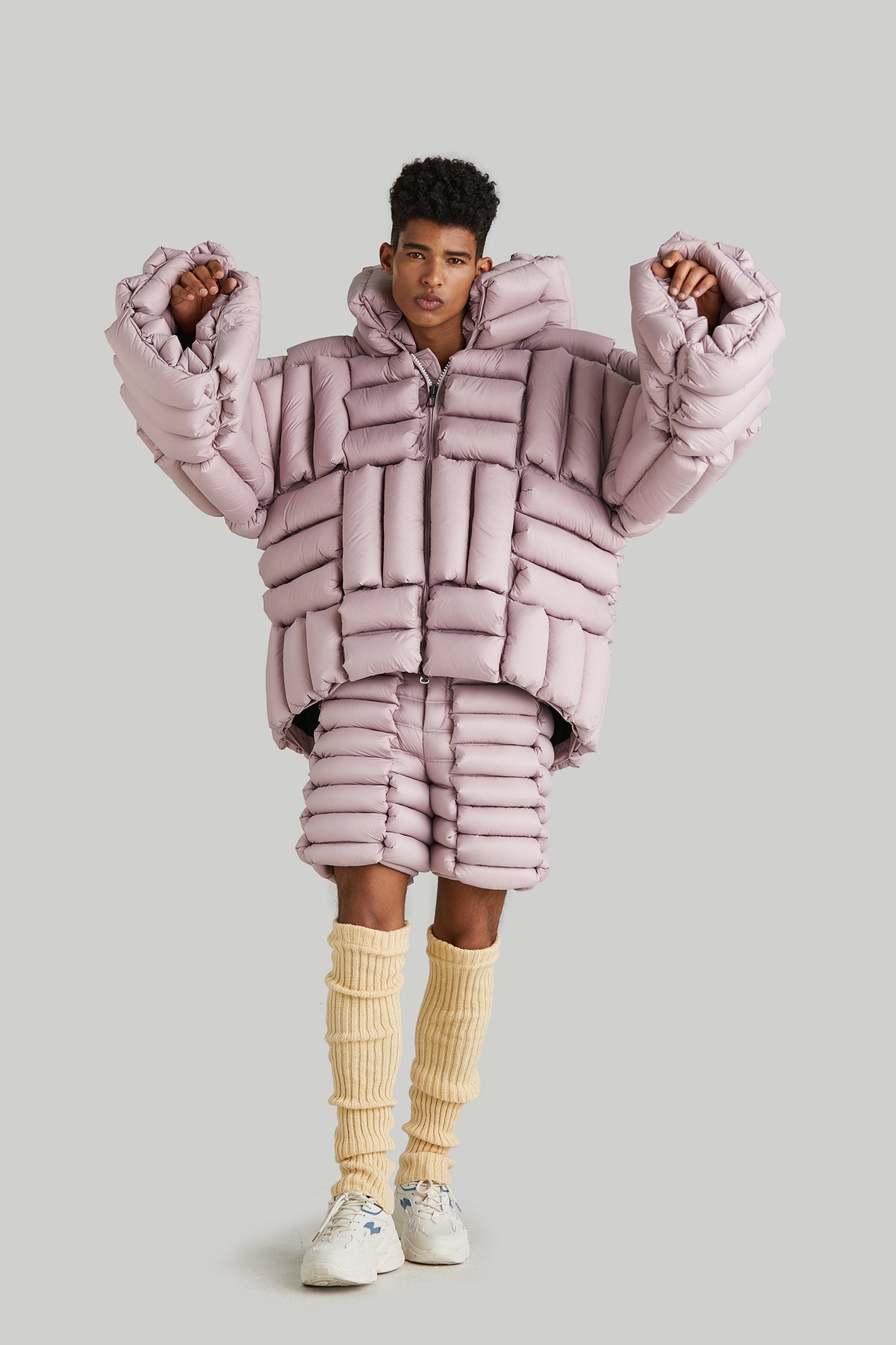 HORIZONTAL CHECKERBOARD OVERSIZED GOOSE DOWN COAT