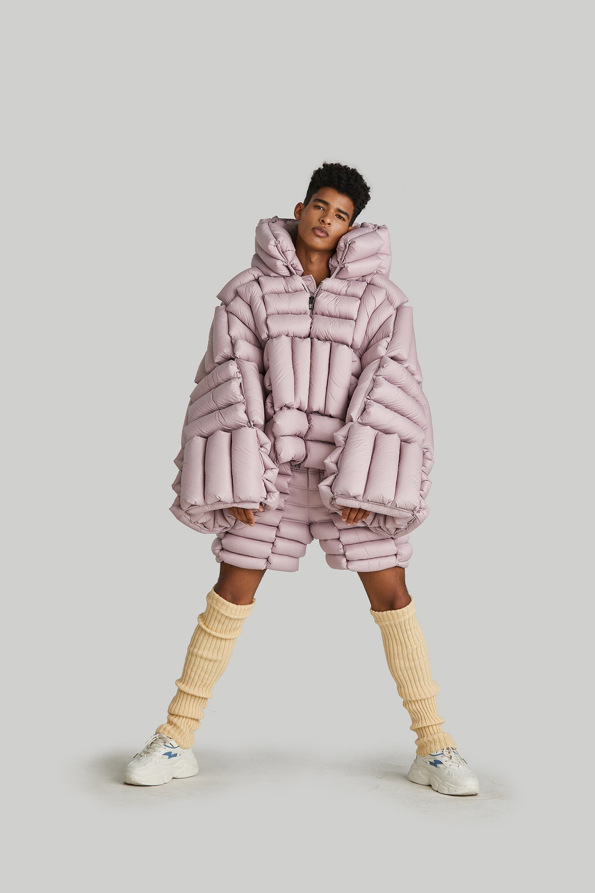 HORIZONTAL CHECKERBOARD OVERSIZED GOOSE DOWN COAT