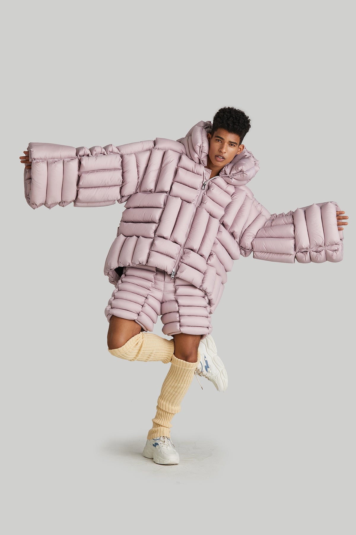 HORIZONTAL CHECKERBOARD OVERSIZED GOOSE DOWN COAT