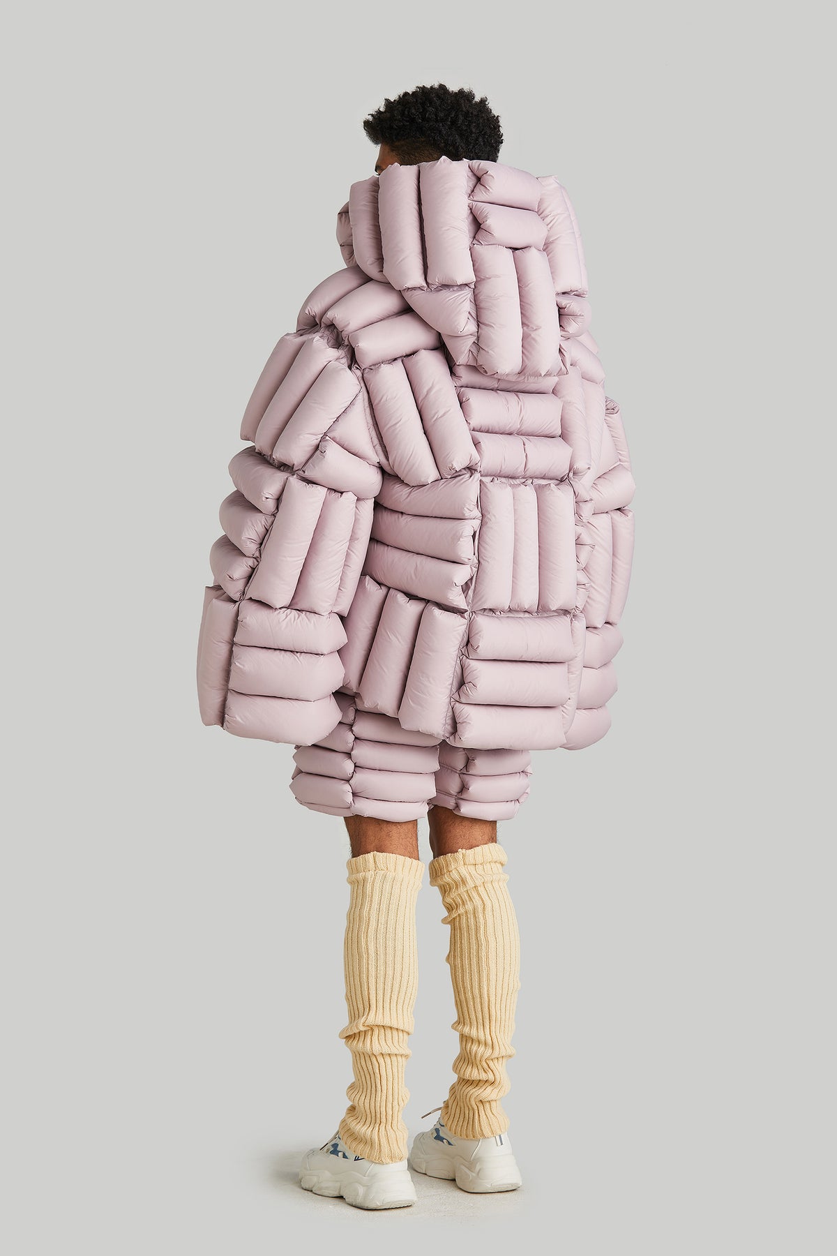 HORIZONTAL CHECKERBOARD OVERSIZED GOOSE DOWN COAT