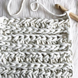 white crochet xxl plump and co yarn, made in nz with merino wool to make bespoke chunky blankets
