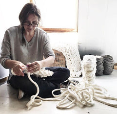Forever Farmhouse using Plump & Co chunky yarn crafted ethically in nz using merino wool to make xxl hand made blankets, scarfs and wall hangings with our giant needles and crochet hooks