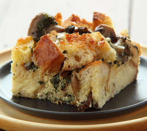 Spinach and Shroom Bread Pudding