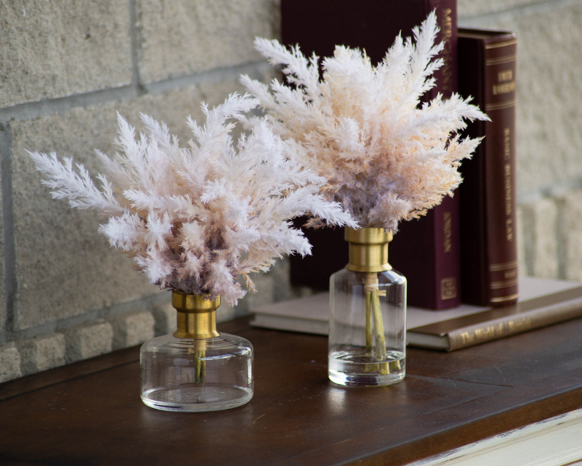 Ombre Pampas Grass Arrangement in Glass Bud Vase with Antiqued Gold Ri