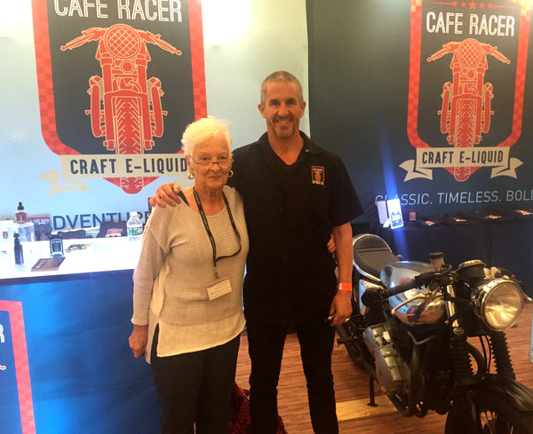 Cafe Racer's CEO Kurt Sonderegger with Mom at the Booth at Vape Northeast 