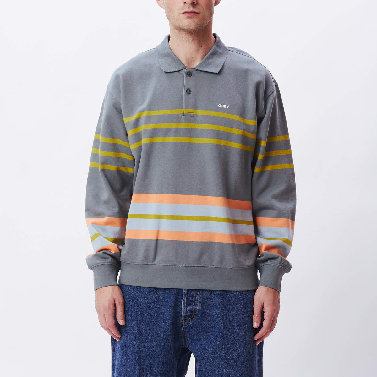 obey isso striped polo sweatshirt