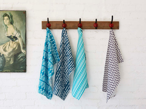 Linen Union Tea Towels in Shades of Blue