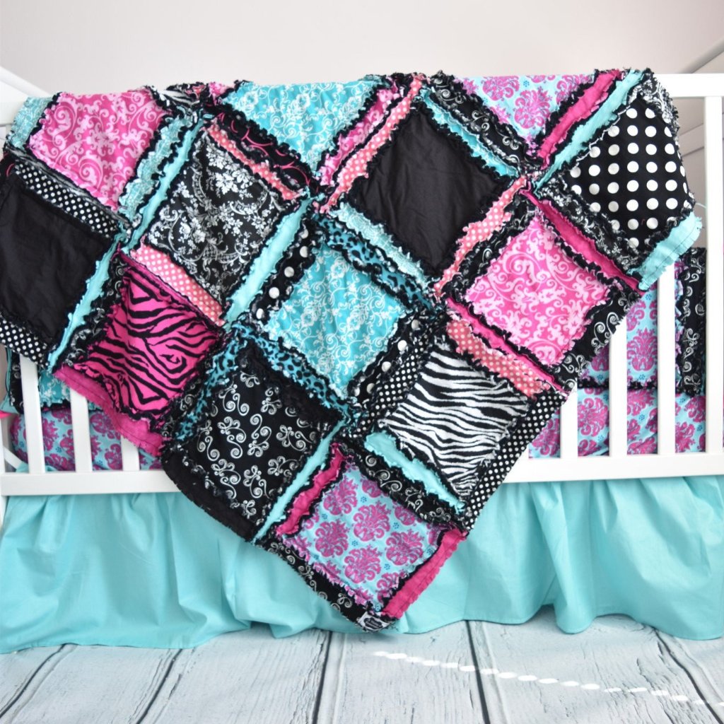 pink and teal crib bedding