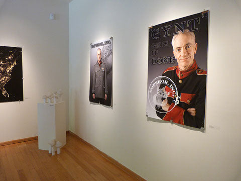 Photo of Peer Gynt propaganda posters installed in Eloise Pickard Smith Gallery, UCSC, April 2013 (photo by Drew Detweiler)