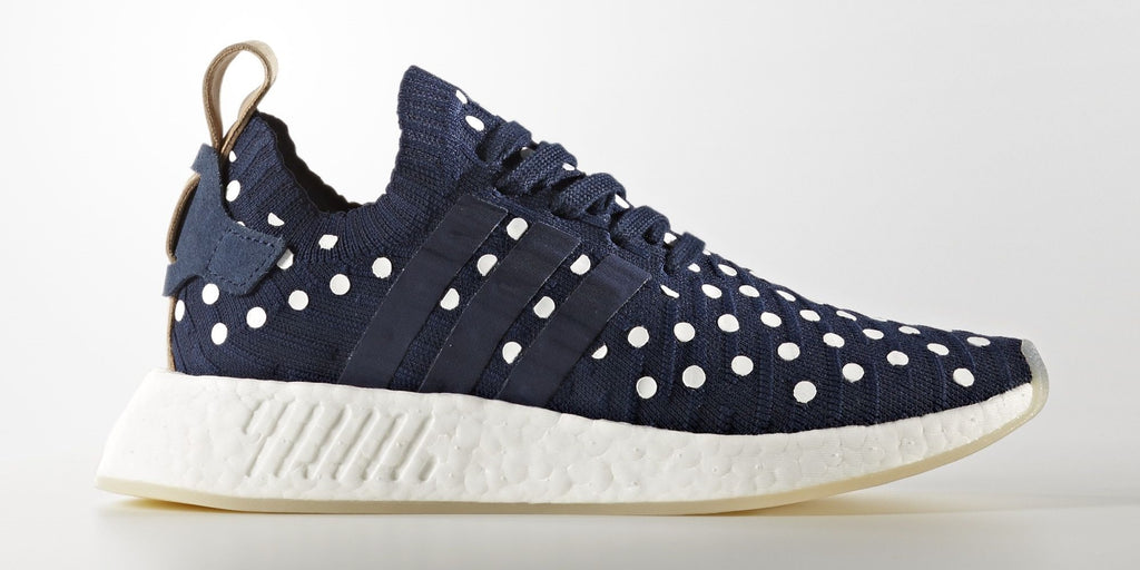 adidas Saints SG NMD_R2 Primeknit Womens Mens Boost White Navy Beige Polka Dots