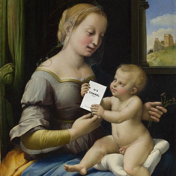 By Chris Rellas, copylab. Original: Raphael’s “Madonna of the Pinks.” Added: Chanel No. 5 
