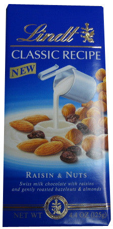 Lindt Swiss Milk Chocolate, Raisin and Nuts, 4.4oz (125g) - Parthenon Foods