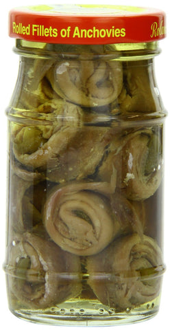 Roland 6 Pack - Rolled Anchovy Fillets with Capers, 4.2-Ounce Jars (Pack of 6) - Parthenon Foods