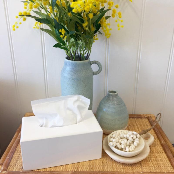 white lacquer tissue box cover