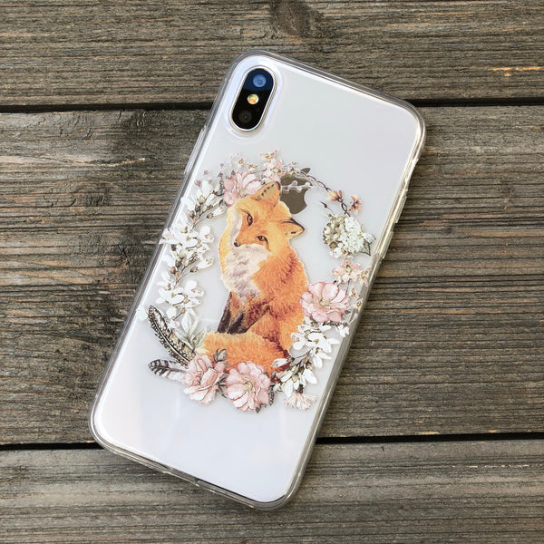 Sly Fox with Floral Wreath iPhone Case