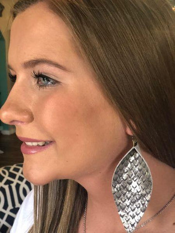 Silver Scales Long Pinched Earrings
