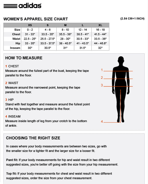 adidas women's bottoms size chart