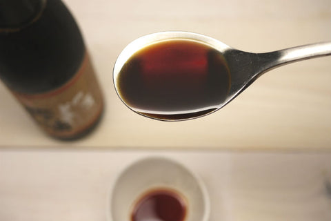 Kishibori Shoyu Artisan Soy Sauce in a table spoon