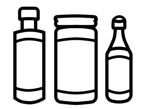 three different shapes of condiment bottles