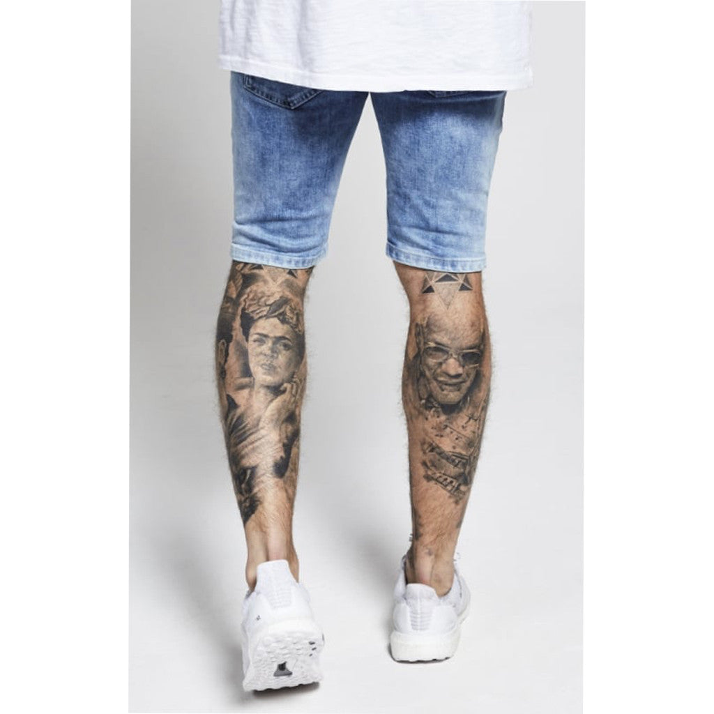 Distressed Denim Shorts Blue Snow Wash
