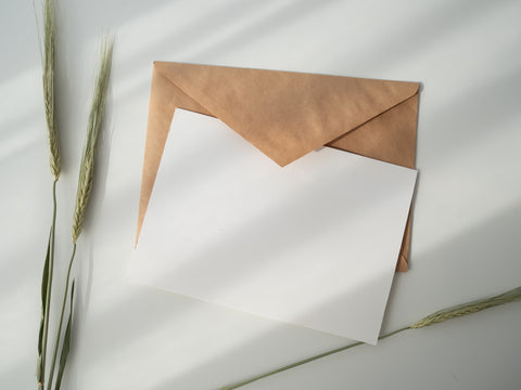 Image: Brown envelope with a white sheet of writing paper