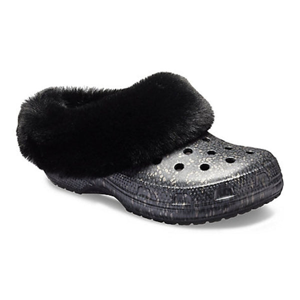 grey crocs with fur
