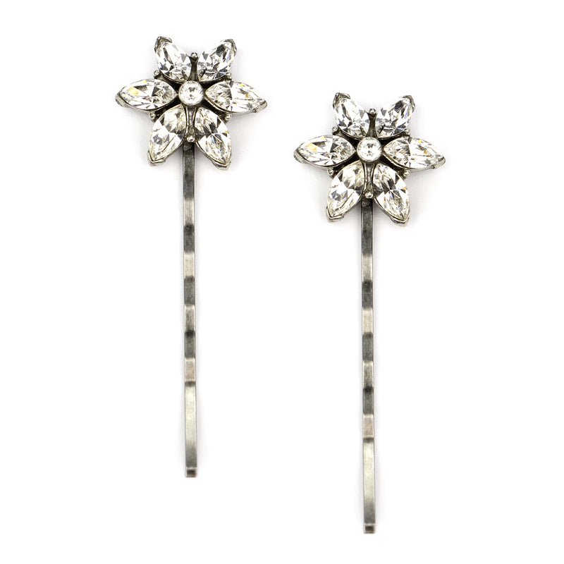 Three Silver Finish Vintage Classic Metal Floral Design Hair Accessories Pins 